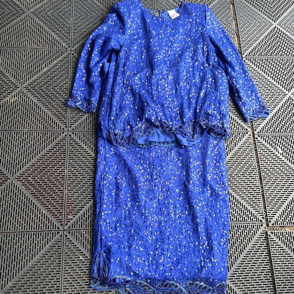 Jean Joseph Le Bon Silk Sequin Top Skirt Set Sz Medium Flaw - Picture 6 of 9